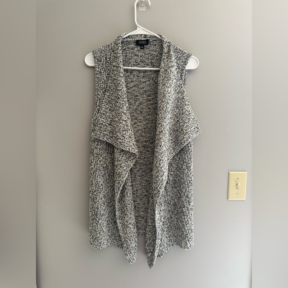 Jones New York Open Front Knit Sweater Vest Woman’s SZ S Sleeveless Light Grey